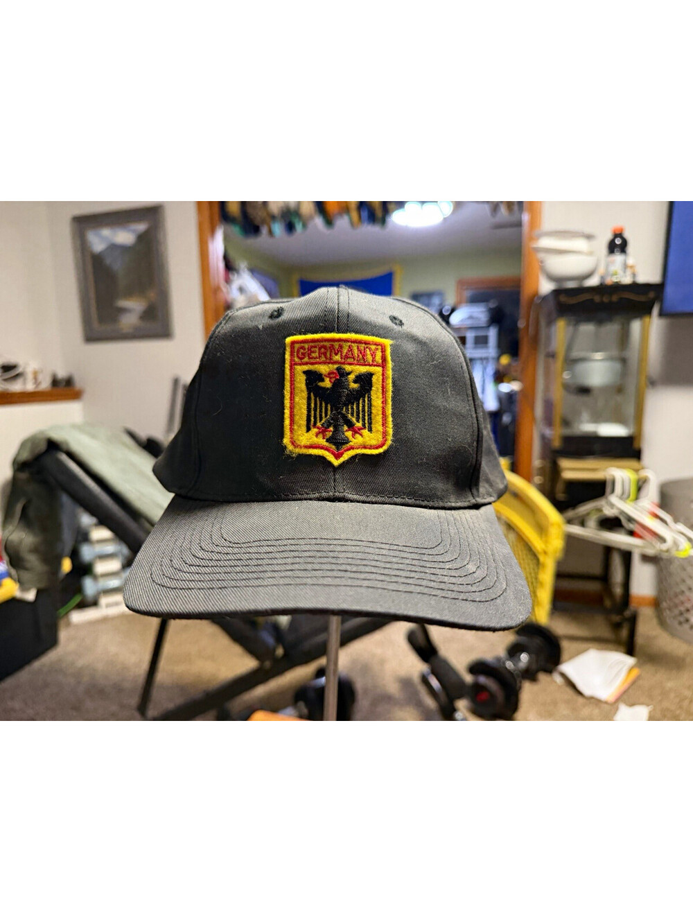 Vintage 90s Germany Black Snapback Hat with German Eagle Patch